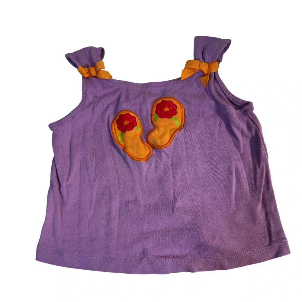 Y2K Gymboree Purple Tropical Bow Tank Top Girls Size 2T Summer Flip Flop